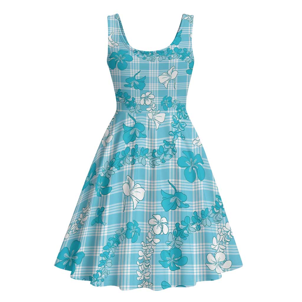 Polu Aloha Hawaii Midi Dress Plumeria Lei With Palaka Motif - Polynesian Pride