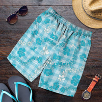 Polu Aloha Hawaii Shorts for Men Plumeria Lei With Palaka Motif LT14 Blue - Polynesian Pride