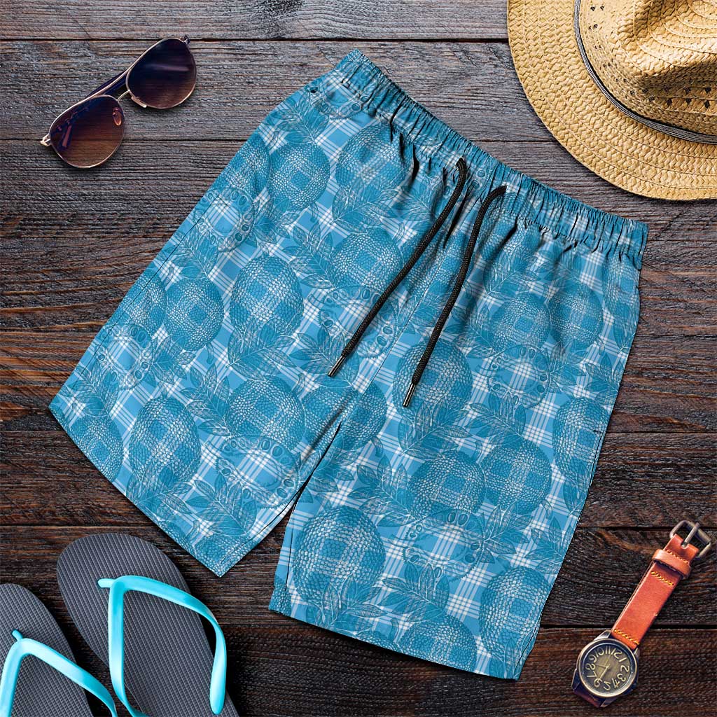 Polu Hawaii Breadfruit Palaka Motifs Shorts for Men LT14 Blue - Polynesian Pride