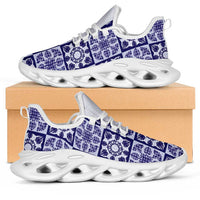 Polu Palaka Quilt Hawaii Clunky Sneakers Hawaiian Tropical Monstera Sea Turtle LT14 Blue - Polynesian Pride