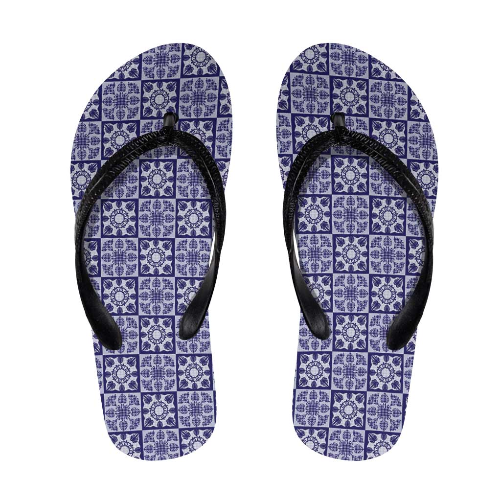 Polu Palaka Quilt Hawaii Flip Flops Hawaiian Tropical Monstera Sea Turtle LT14 Blue - Polynesian Pride