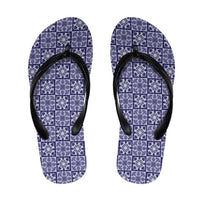 Polu Palaka Quilt Hawaii Flip Flops Hawaiian Tropical Monstera Sea Turtle LT14 Blue - Polynesian Pride