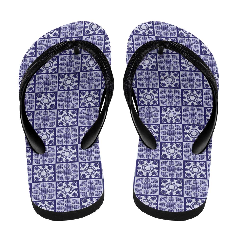 Polu Palaka Quilt Hawaii Flip Flops Hawaiian Tropical Monstera Sea Turtle LT14 - Polynesian Pride