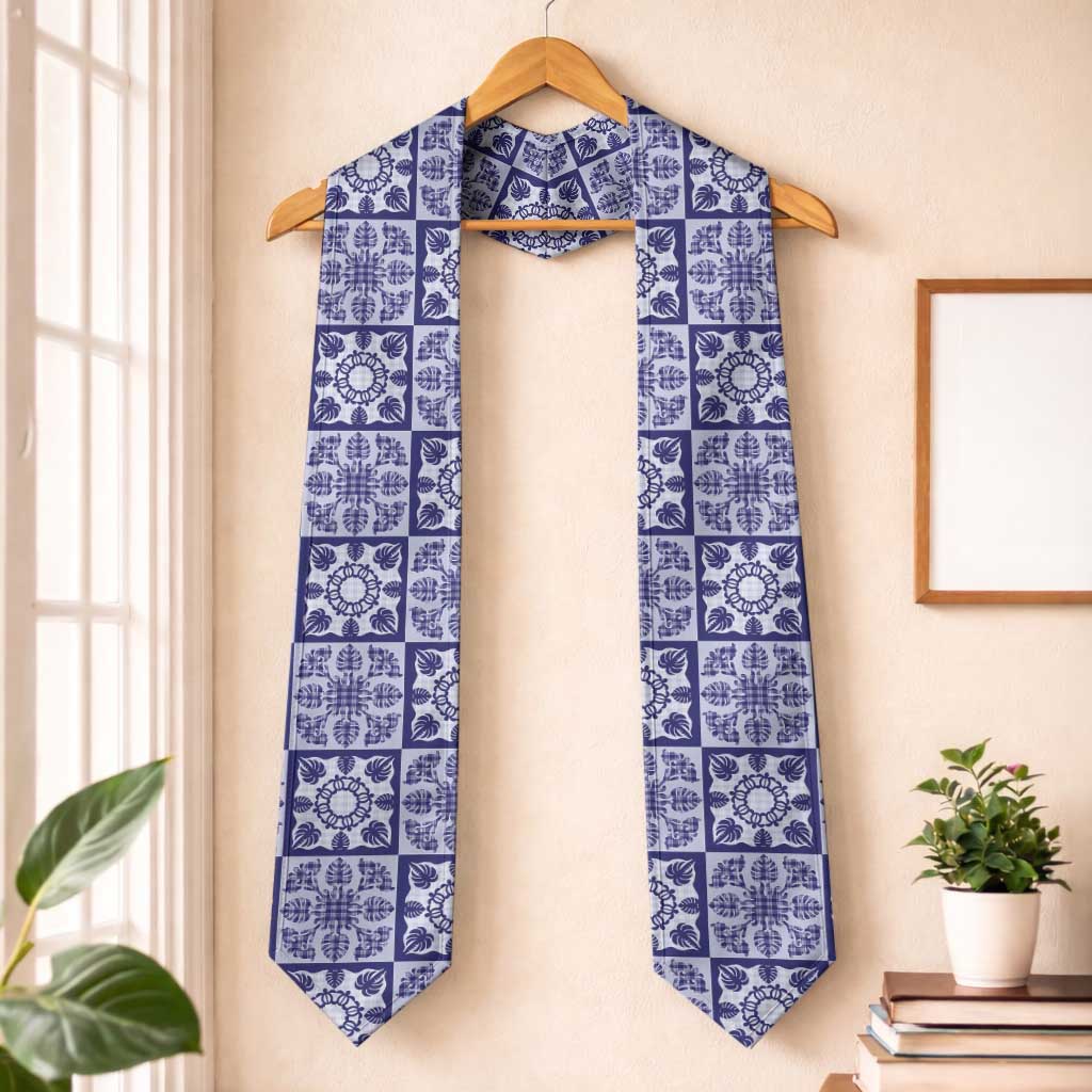 Polu Palaka Quilt Hawaii Graduation Stole Hawaiian Tropical Monstera Sea Turtle LT14 One Size Blue - Polynesian Pride