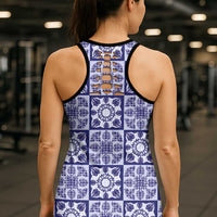 Polu Palaka Quilt Hawaii Hollow Tank Top Hawaiian Tropical Monstera Sea Turtle LT14 - Polynesian Pride