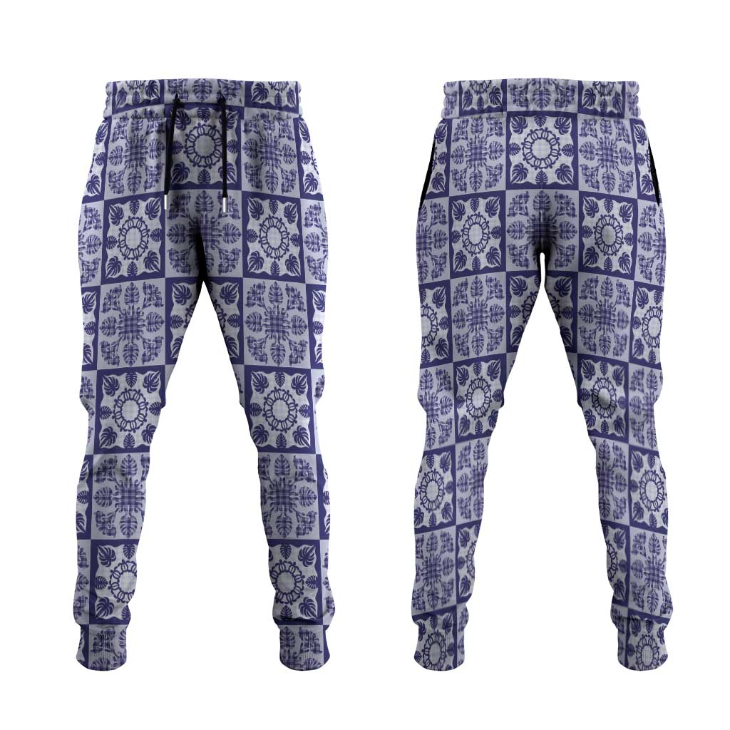 Polu Palaka Quilt Hawaii Jogger Pants Hawaiian Tropical Monstera Sea Turtle LT14 Blue - Polynesian Pride