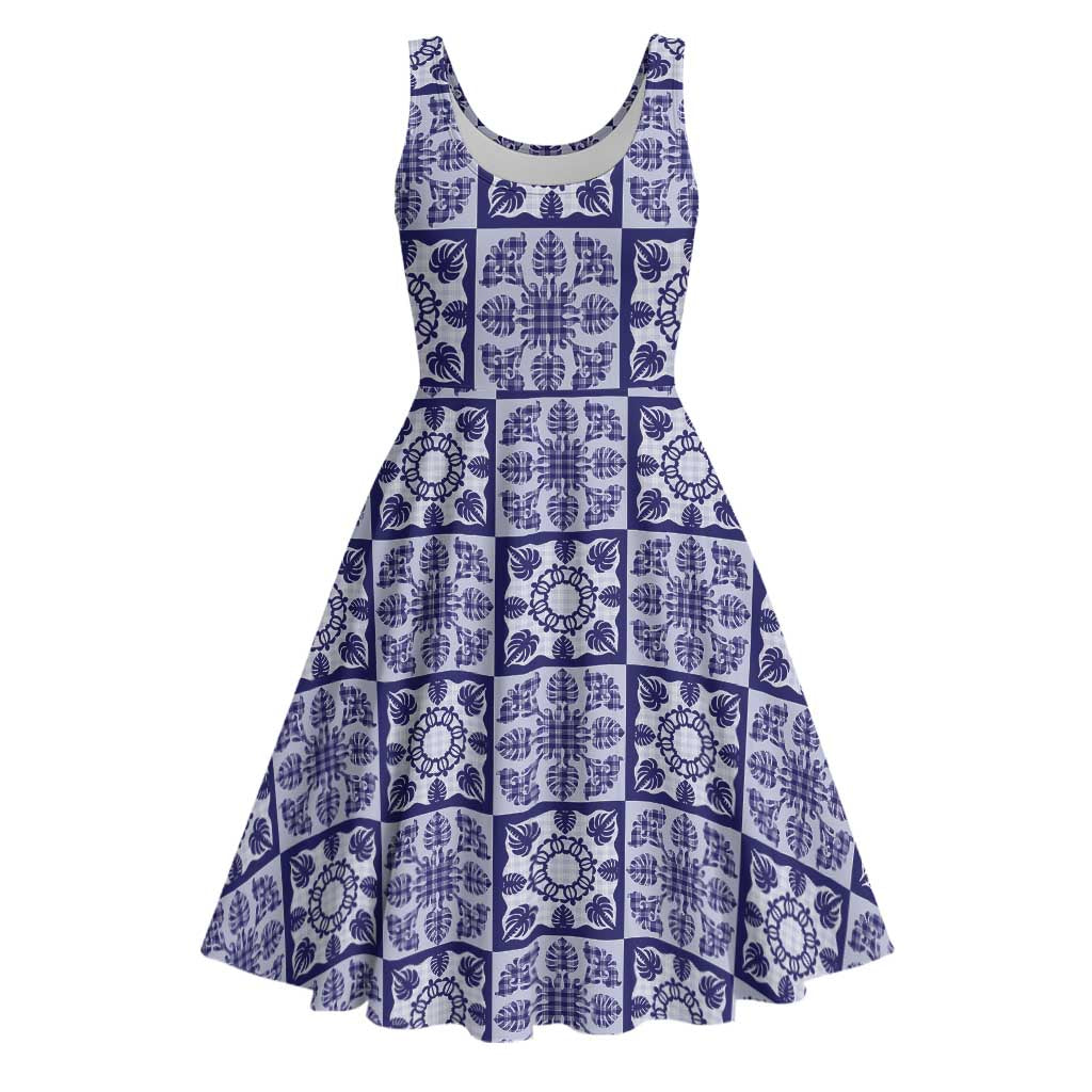 Polu Palaka Quilt Hawaii Midi Dress Hawaiian Tropical Monstera Sea Turtle LT14 Blue - Polynesian Pride