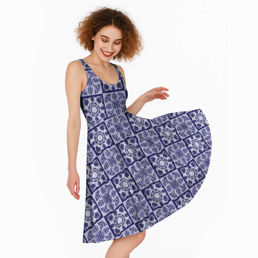Polu Palaka Quilt Hawaii Midi Dress Hawaiian Tropical Monstera Sea Turtle LT14 - Polynesian Pride