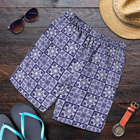 Polu Palaka Quilt Hawaii Shorts for Men Hawaiian Tropical Monstera Sea Turtle LT14 Blue - Polynesian Pride