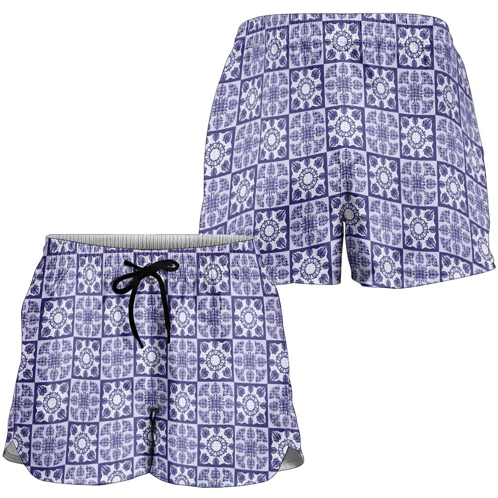 Polu Palaka Quilt Hawaii Shorts for Women Hawaiian Tropical Monstera Sea Turtle
