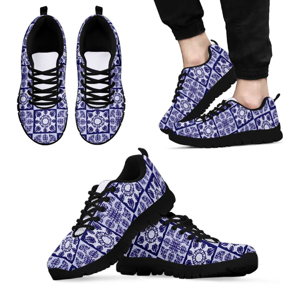 Polu Palaka Quilt Hawaii Sneakers Hawaiian Tropical Monstera Sea Turtle LT14 - Polynesian Pride