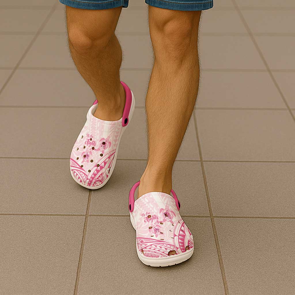 Polynesia Breast Cancer Awareness Clogs Shoes No One Fights Alone Turtle Ribbon - Black Version LT14 - Polynesian Pride