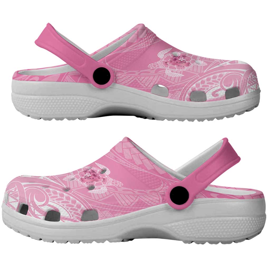 Polynesia Breast Cancer Awareness Clogs Shoes No One Fights Alone Turtle Ribbon - Pink Version
