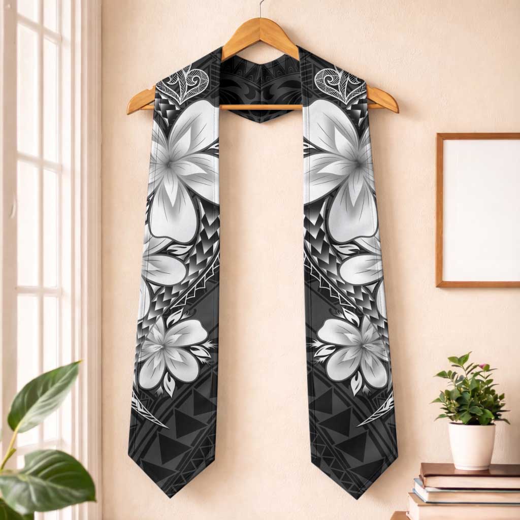 Polynesia Floral Tattoo Graduation Stole With Black Plumeria LT05 One Size Black - Polynesian Pride