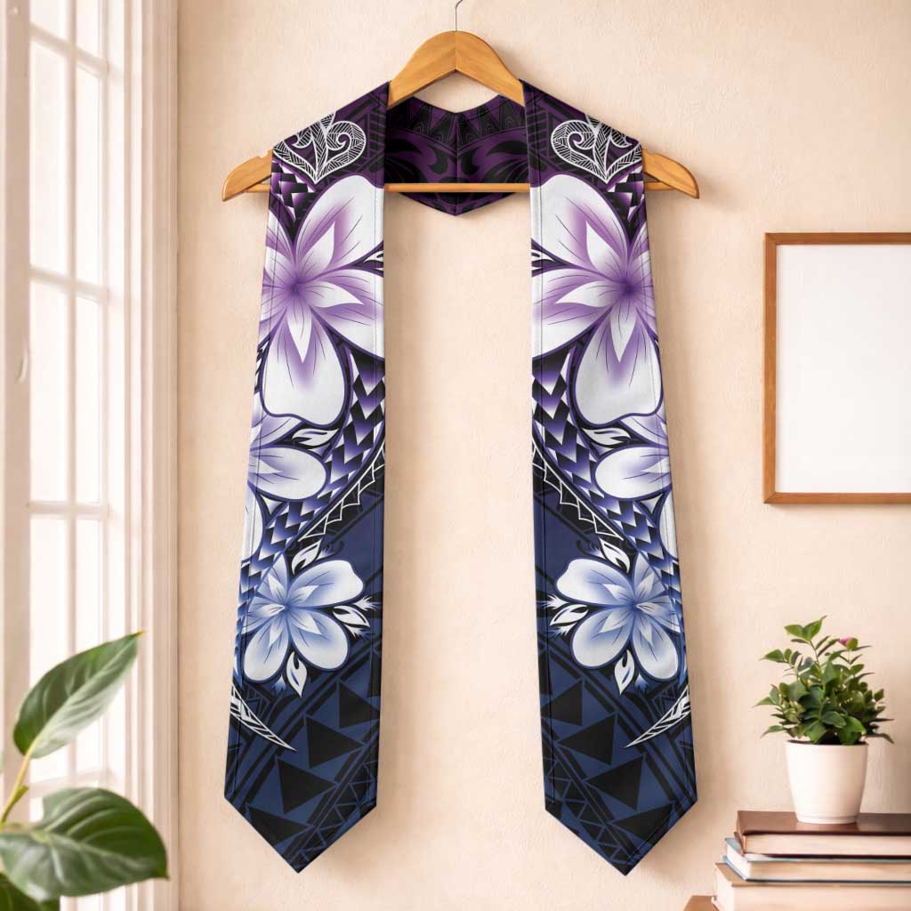 Polynesia Floral Tattoo Graduation Stole With Purple Gradient Plumeria LT05 One Size Purple - Polynesian Pride