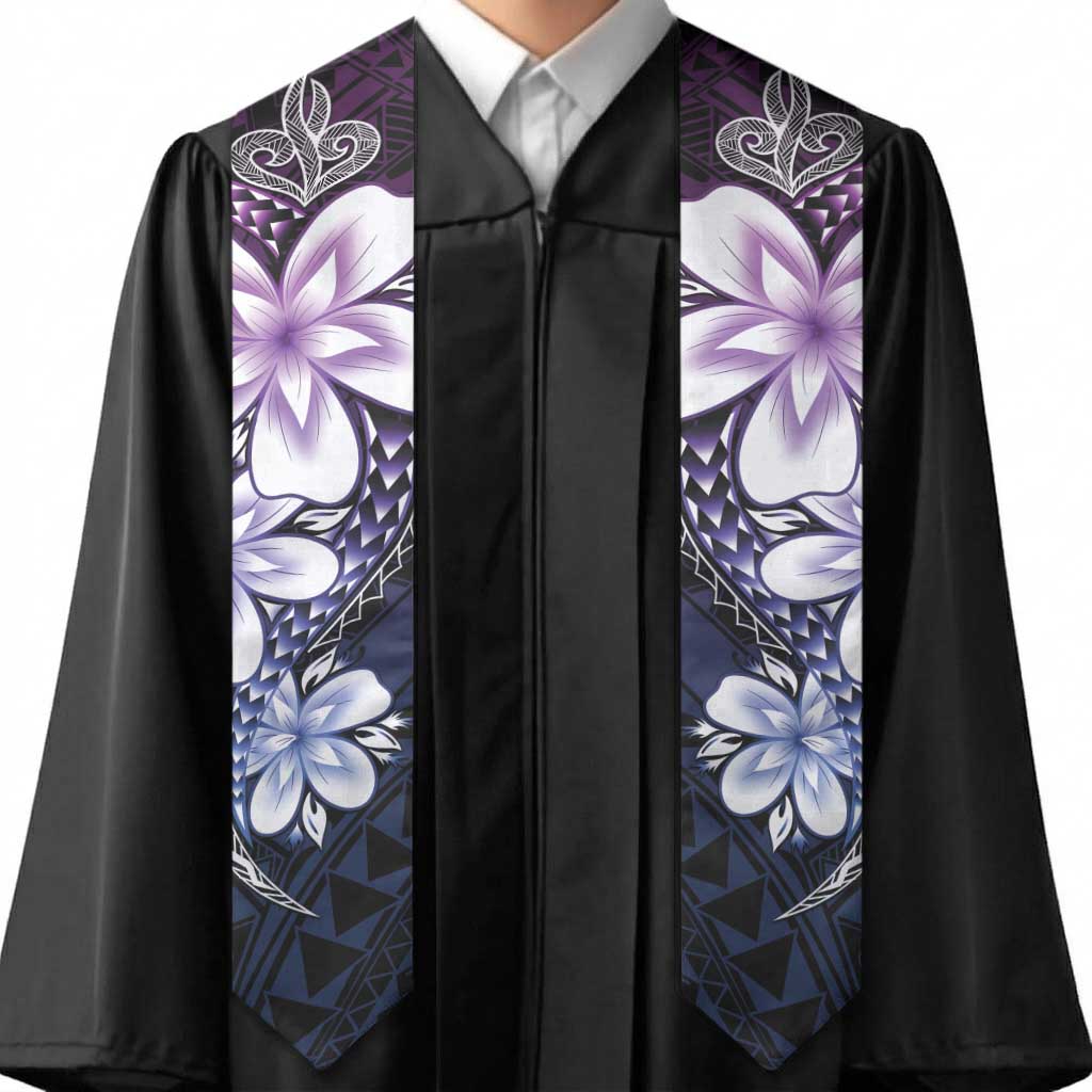 Polynesia Floral Tattoo Graduation Stole With Purple Gradient Plumeria LT05 - Polynesian Pride