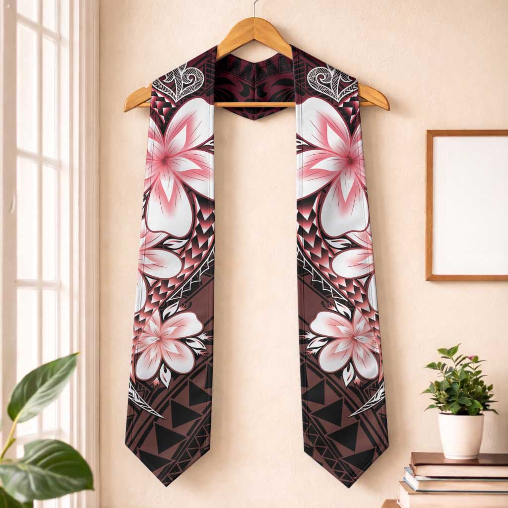 Polynesia Floral Tattoo Graduation Stole With Red Gradient Plumeria LT05 One Size Red - Polynesian Pride