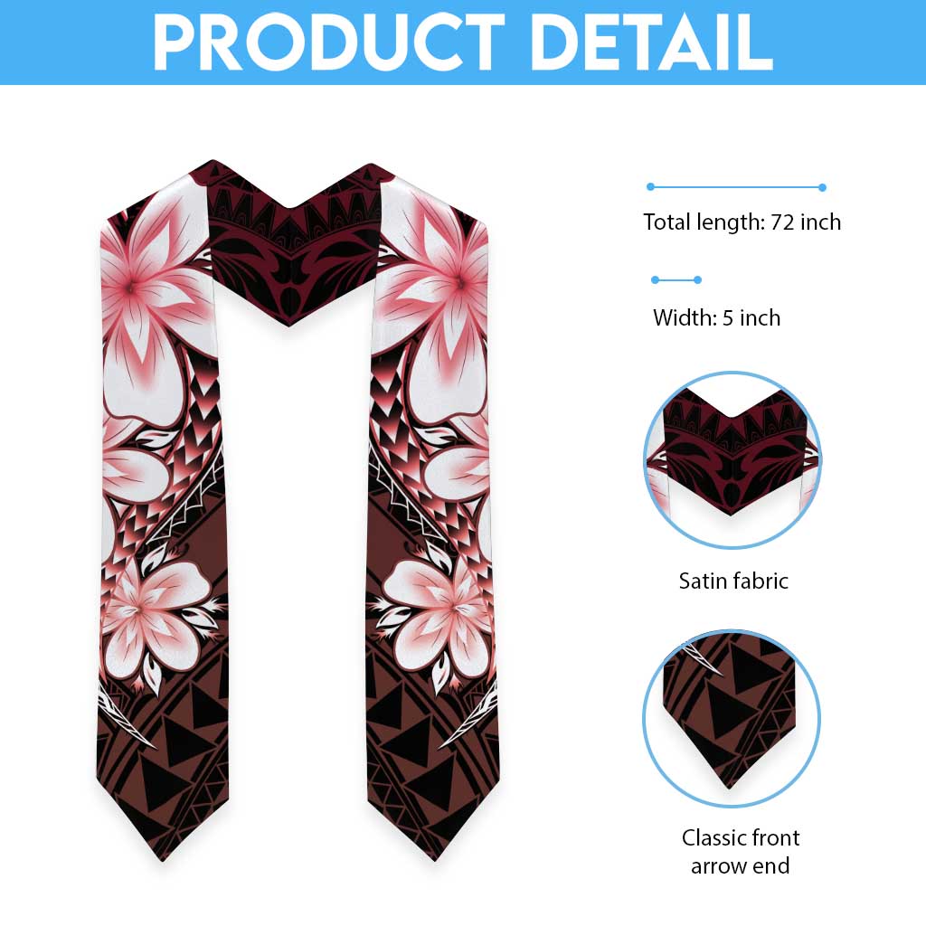 Polynesia Floral Tattoo Graduation Stole With Red Gradient Plumeria LT05 - Polynesian Pride
