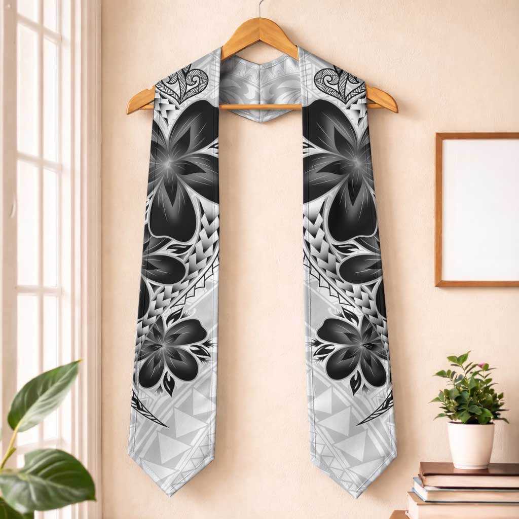 Polynesia Floral Tattoo Graduation Stole With White Plumeria LT05 One Size White - Polynesian Pride