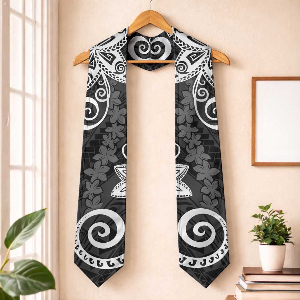 Polynesia Graduation Stole Black Floral Pattern LT05 One Size Black - Polynesian Pride