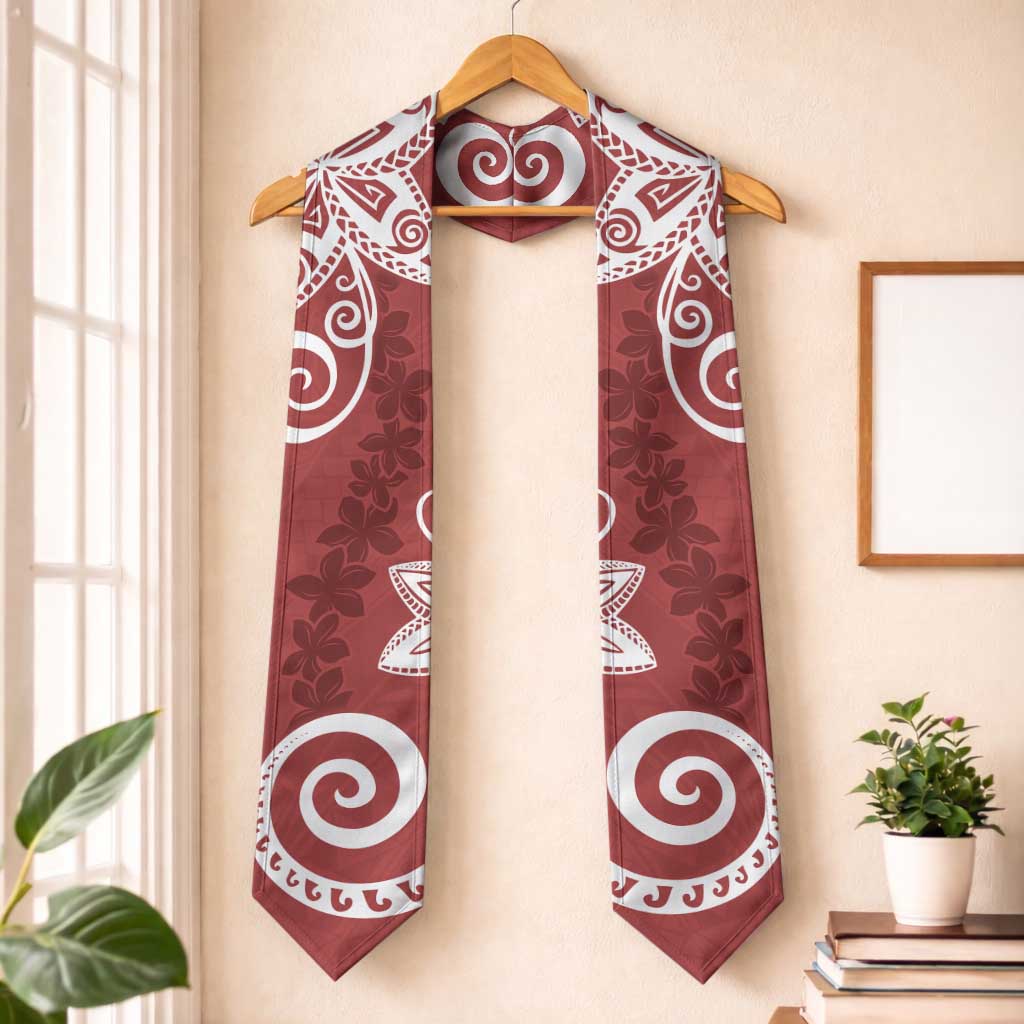 Polynesia Graduation Stole Red Floral Pattern LT05 One Size Red - Polynesian Pride