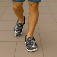 Polynesia Hammerhead Shark Clogs Shoes Tropical Flowers Tribal Pattern Black - Polynesian Pride