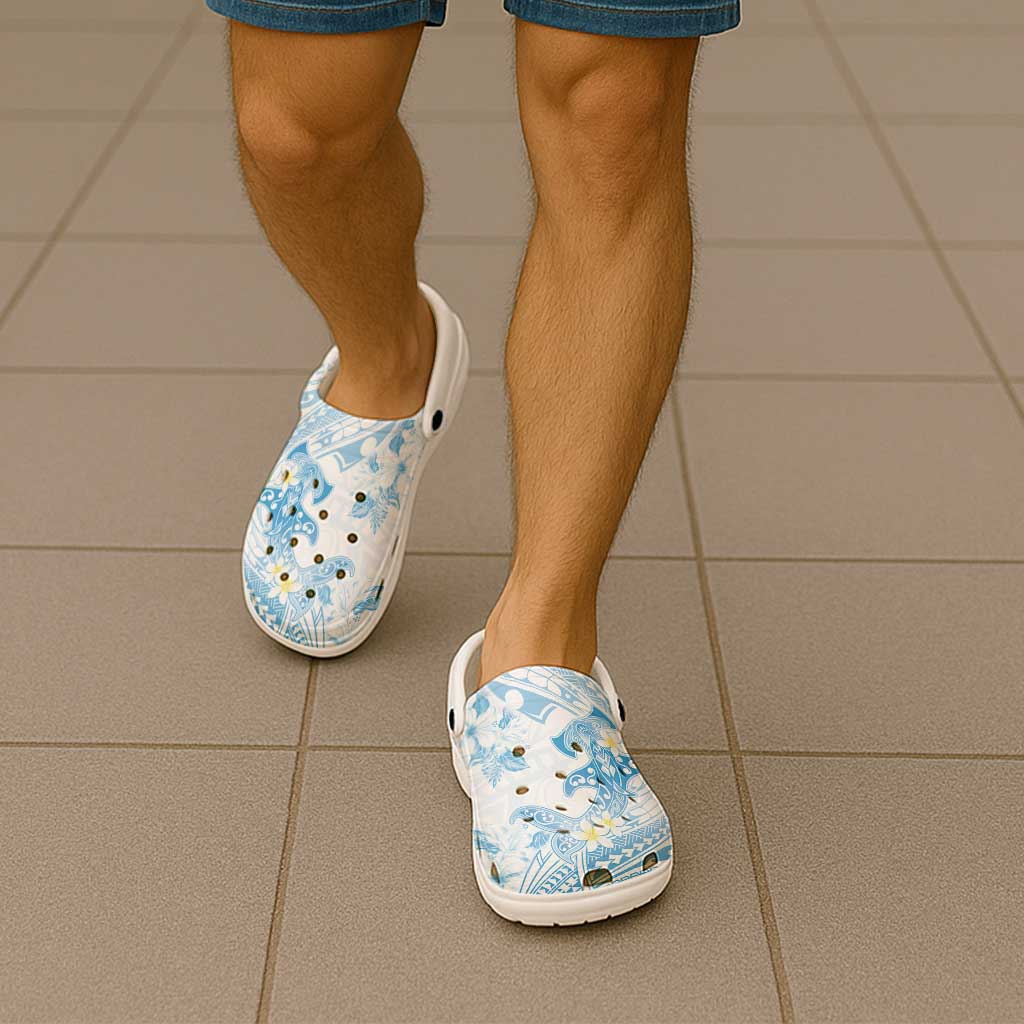 Polynesia Hammerhead Shark Clogs Shoes Tropical Flowers Tribal Pattern Blue - Polynesian Pride