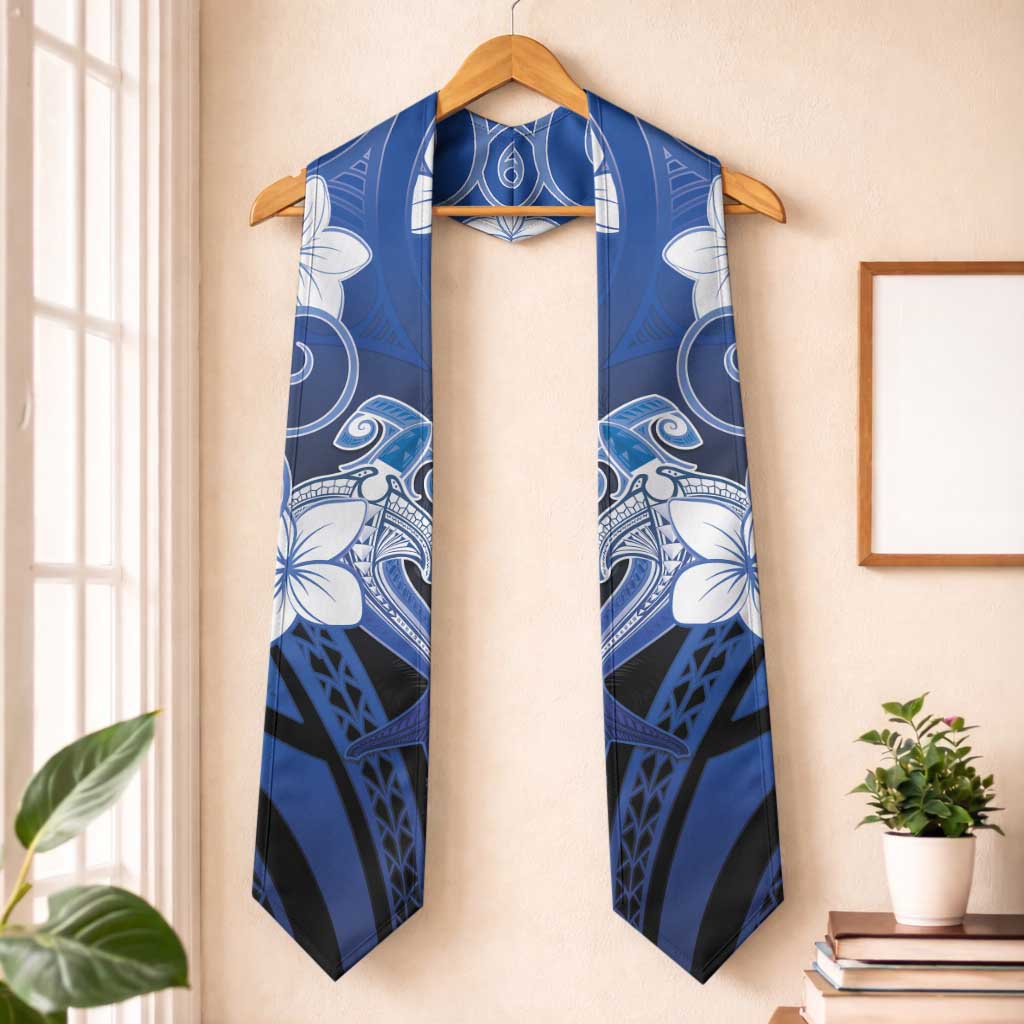 Polynesia Hammerhead Shark Graduation Stole Blue Tribal Pattern With Plumeria LT05 One Size Blue - Polynesian Pride