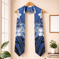 Polynesia Hammerhead Shark Graduation Stole Blue Tribal Pattern With Plumeria LT05 One Size Blue - Polynesian Pride