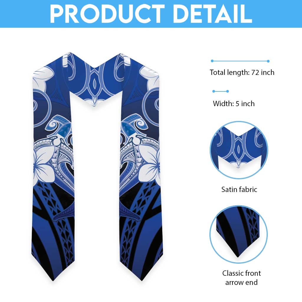 Polynesia Hammerhead Shark Graduation Stole Blue Tribal Pattern With Plumeria LT05 - Polynesian Pride