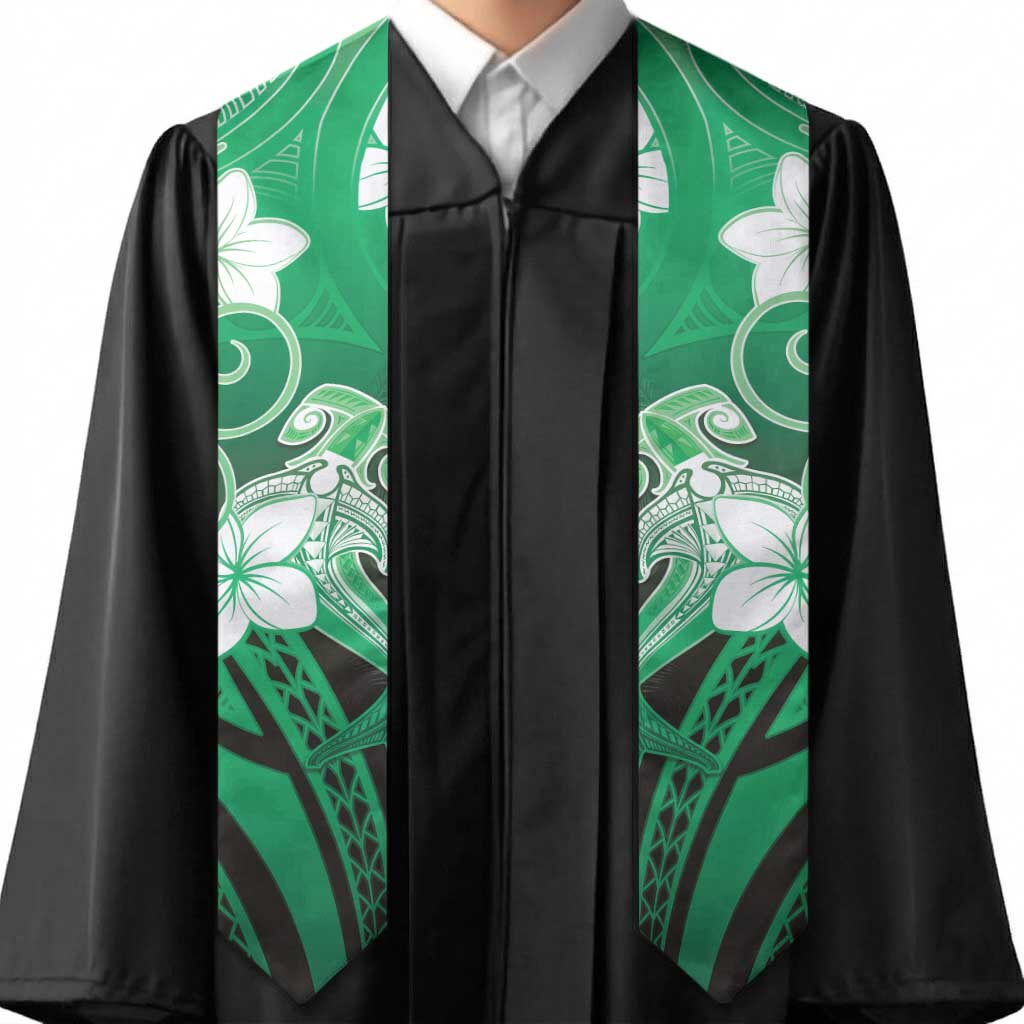 Polynesia Hammerhead Shark Graduation Stole Green Tribal Pattern With Plumeria LT05 - Polynesian Pride