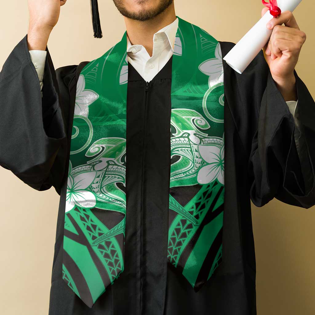 Polynesia Hammerhead Shark Graduation Stole Green Tribal Pattern With Plumeria LT05 - Polynesian Pride