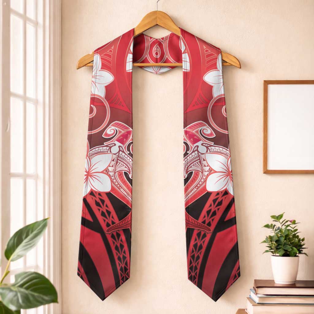Polynesia Hammerhead Shark Graduation Stole Red Tribal Pattern With Plumeria LT05 One Size Red - Polynesian Pride