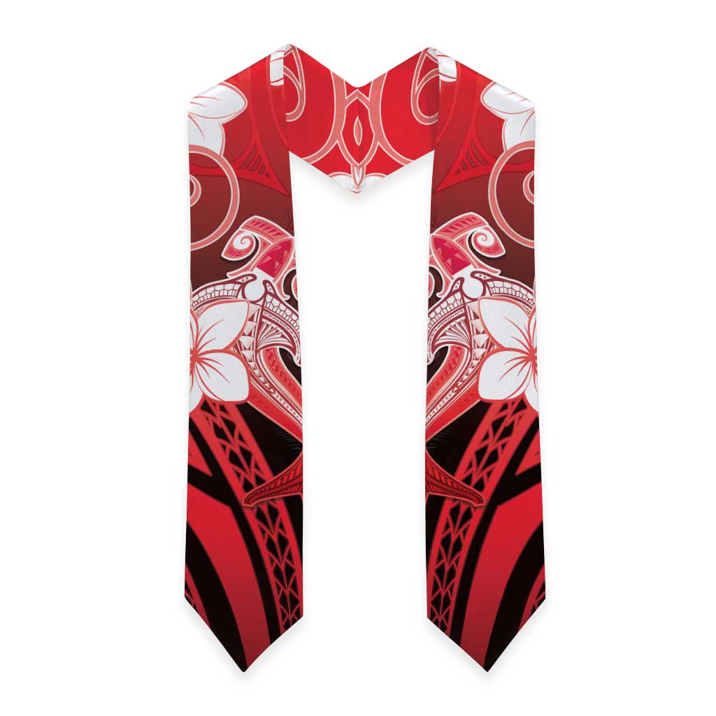 Polynesia Hammerhead Shark Graduation Stole Red Tribal Pattern With Plumeria LT05 - Polynesian Pride
