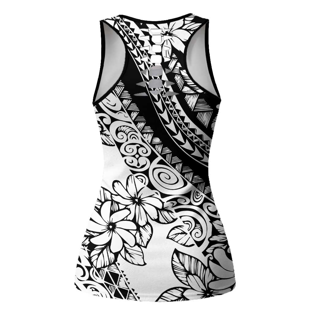 Polynesia Hollow Tank Top Polynesian Tropical Flowers Black Pastel Vibes LT14 - Polynesian Pride