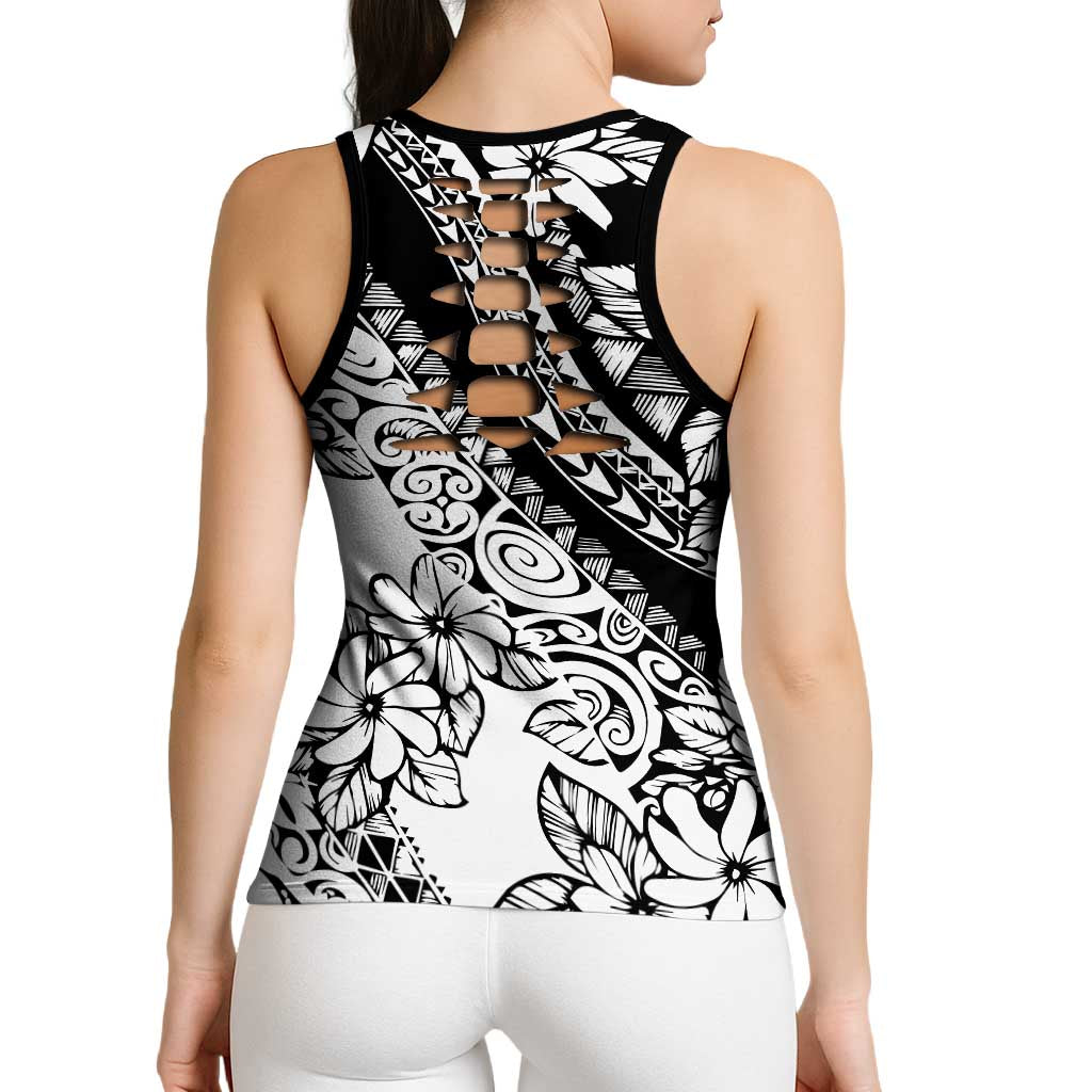 Polynesia Hollow Tank Top Polynesian Tropical Flowers Black Pastel Vibes LT14 - Polynesian Pride