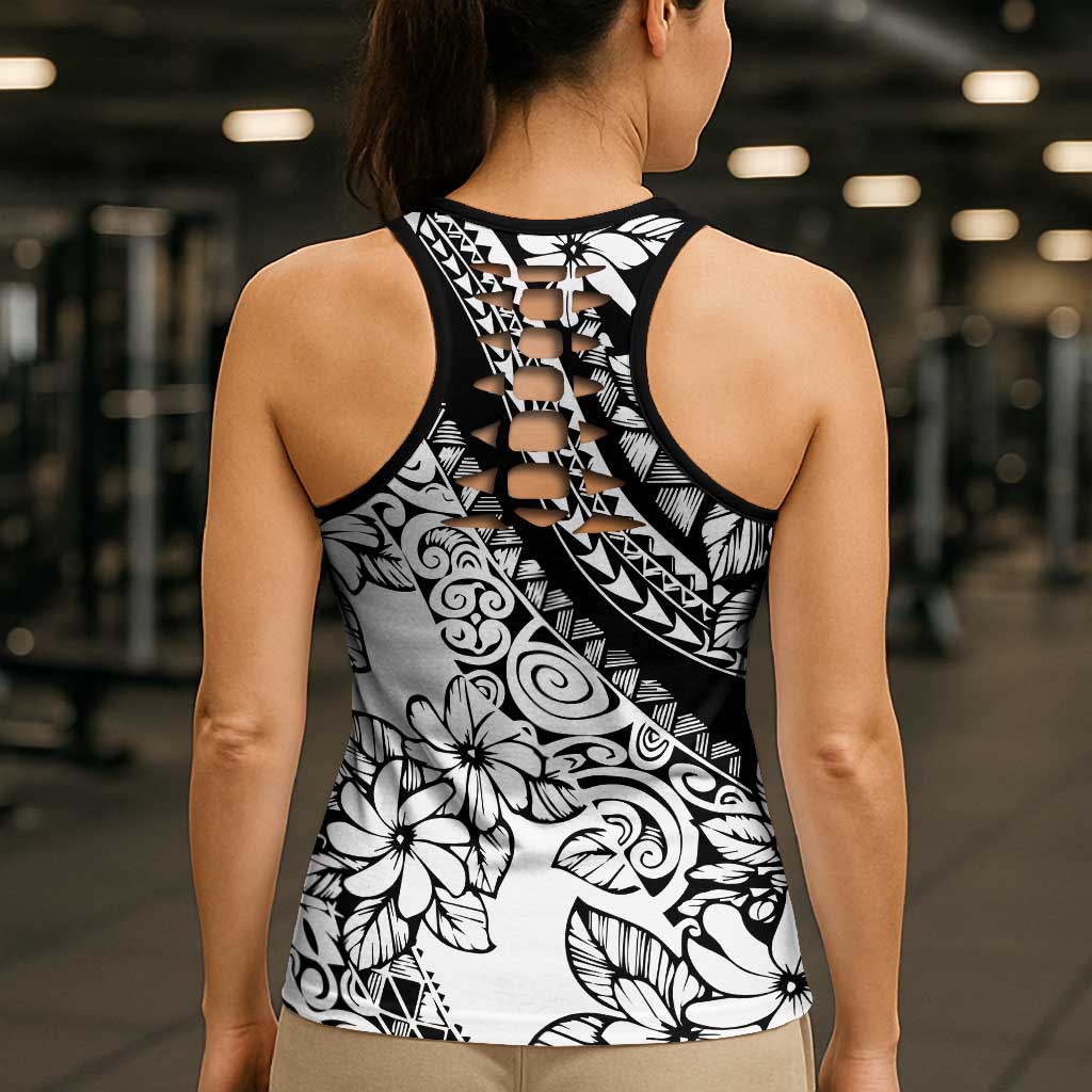 Polynesia Hollow Tank Top Polynesian Tropical Flowers Black Pastel Vibes LT14 - Polynesian Pride