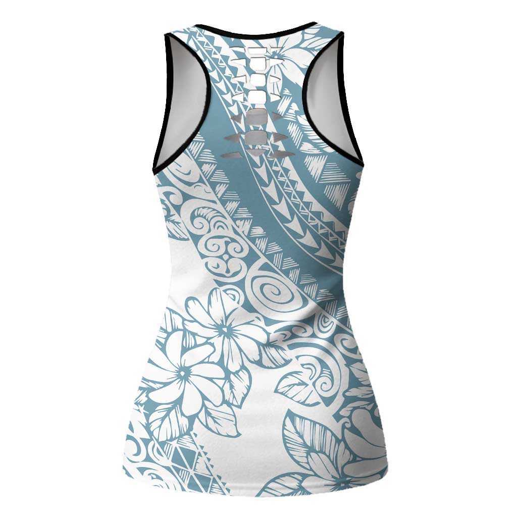 Polynesia Hollow Tank Top Polynesian Tropical Flowers Blue Pastel Vibes LT14 - Polynesian Pride