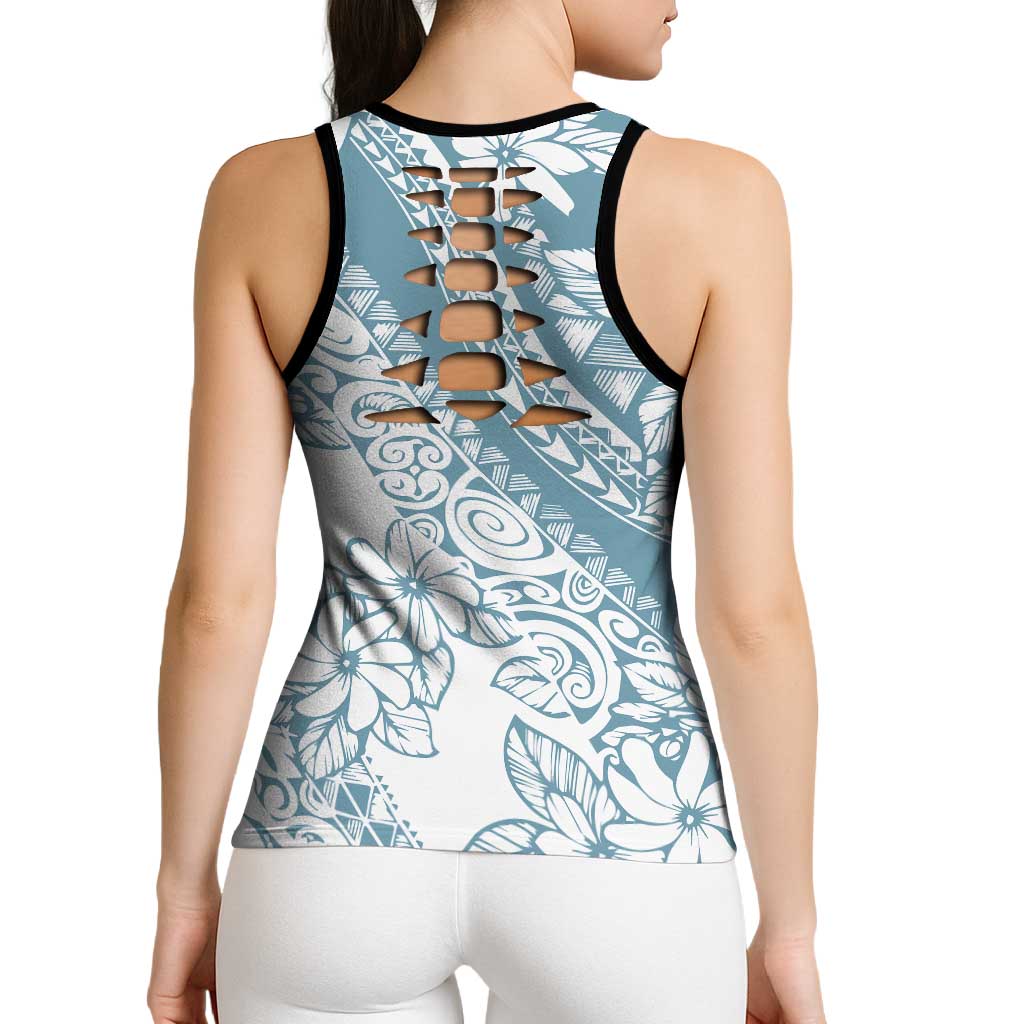 Polynesia Hollow Tank Top Polynesian Tropical Flowers Blue Pastel Vibes LT14 - Polynesian Pride