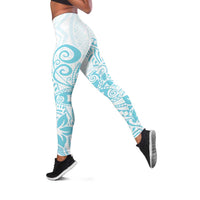 Polynesia Leggings Plumeria Turquoise Curves
