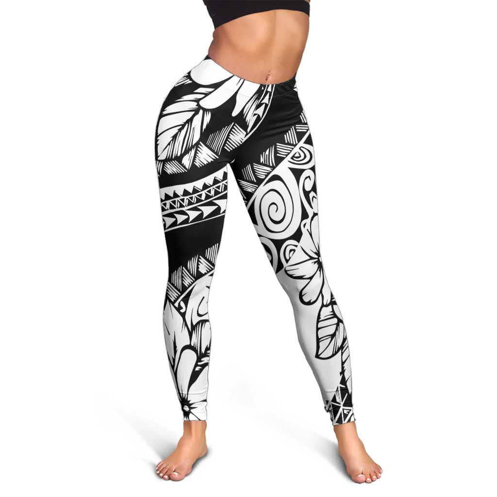 Polynesia Leggings Polynesian Tropical Flowers Black Pastel Vibes - Polynesian Pride