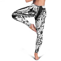 Polynesia Leggings Polynesian Tropical Flowers Black Pastel Vibes - Polynesian Pride