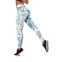 Polynesia Leggings Polynesian Tropical Flowers Blue Pastel Vibes - Polynesian Pride