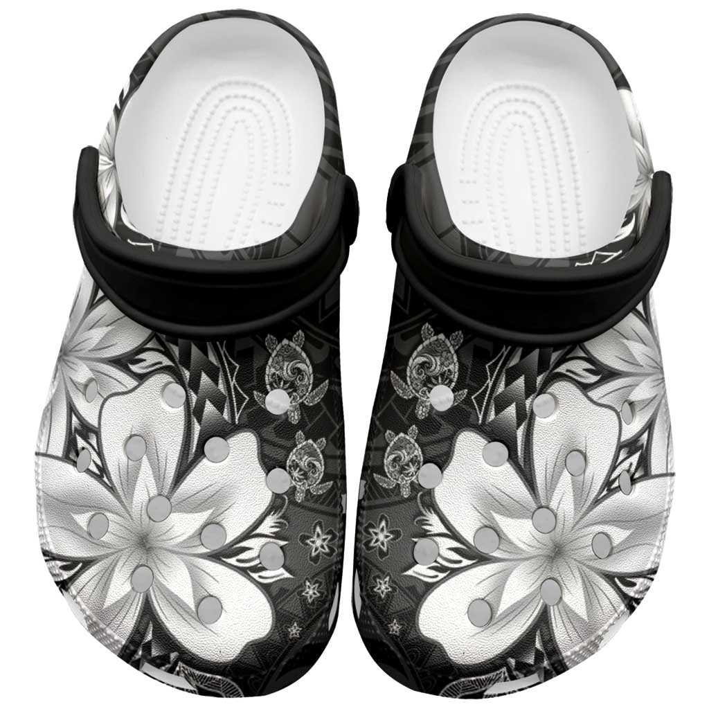 Polynesia Romantic Valentine Clogs Shoes Sea Turtle Couple With Black Plumeria