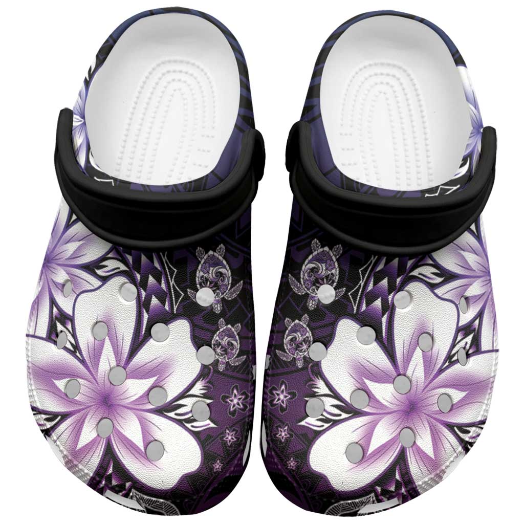 Polynesia Romantic Valentine Clogs Shoes Sea Turtle Couple With Purple Gradient Plumeria
