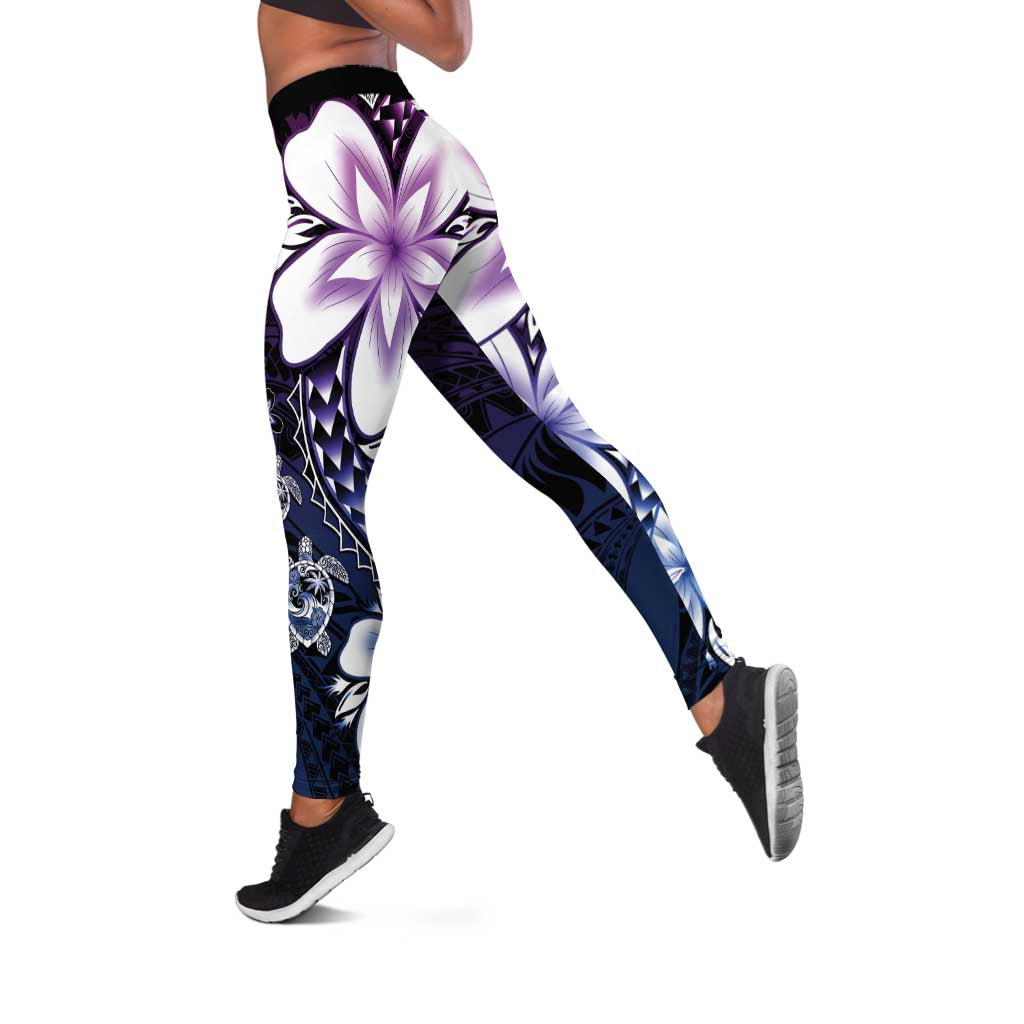Polynesia Romantic Valentine Leggings Sea Turtle Couple With Purple Gradient Plumeria LT05 Purple - Polynesian Pride