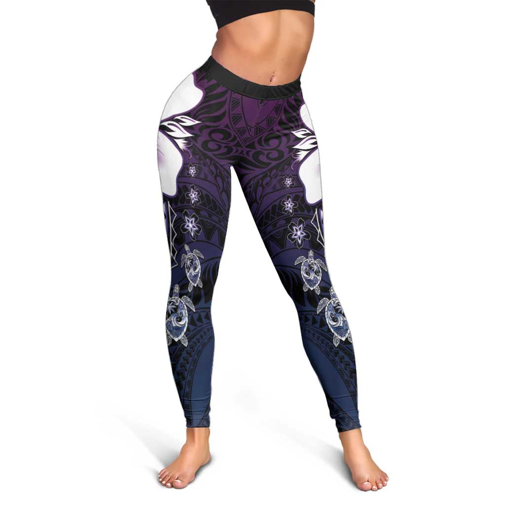 Polynesia Romantic Valentine Leggings Sea Turtle Couple With Purple Gradient Plumeria LT05 - Polynesian Pride