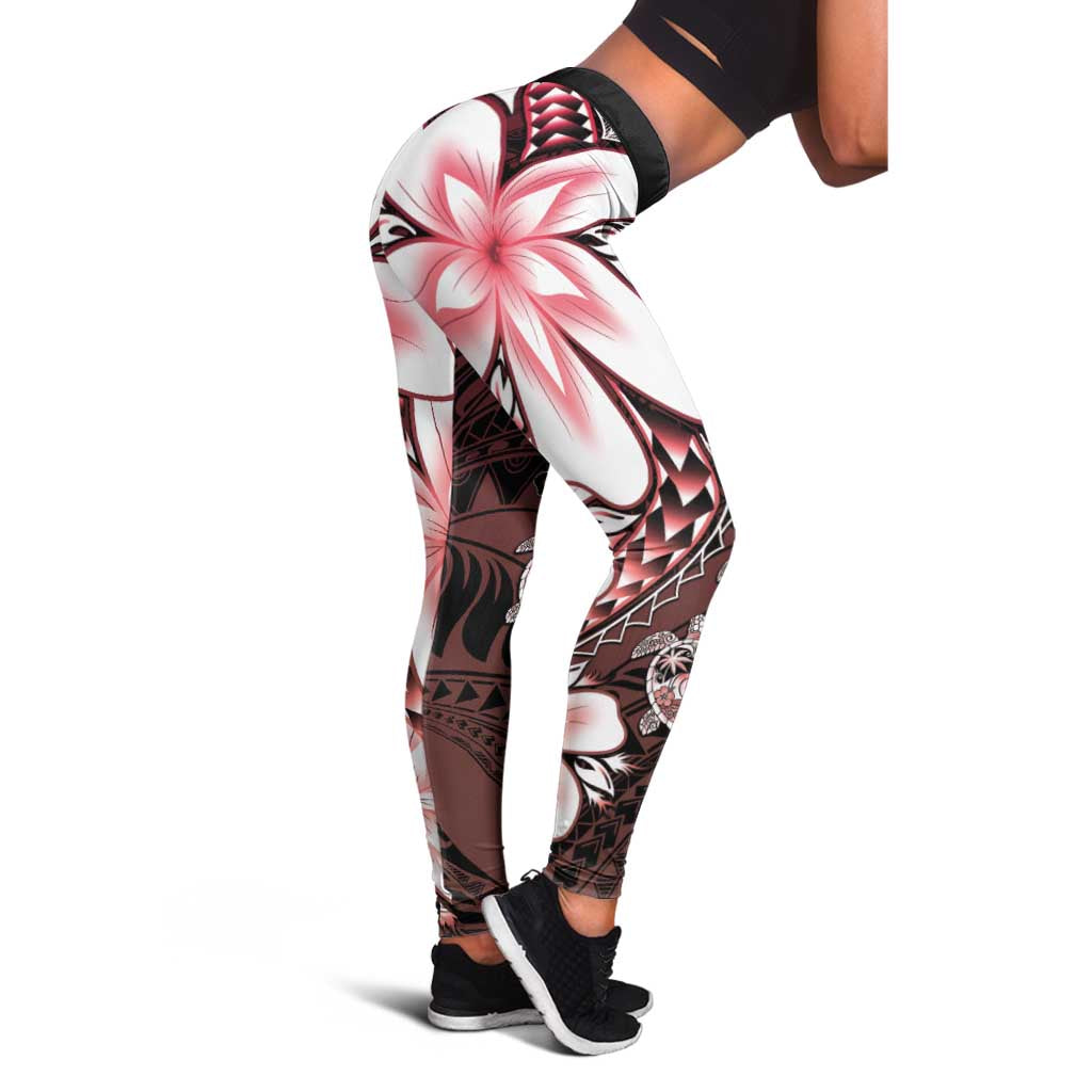 Polynesia Romantic Valentine Leggings Sea Turtle Couple With Red Gradient Plumeria LT05 - Polynesian Pride