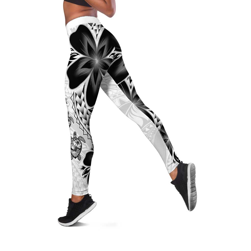 Polynesia Romantic Valentine Leggings Sea Turtle Couple With White Plumeria