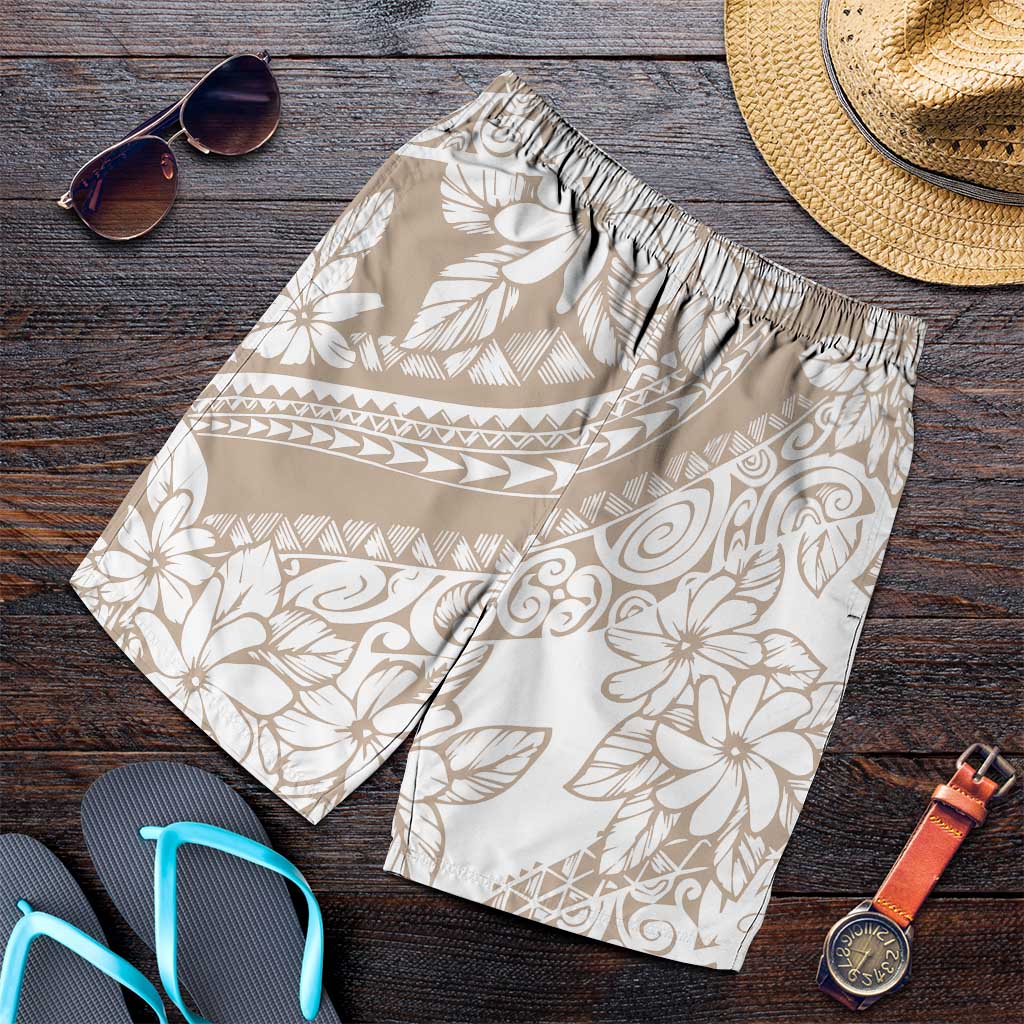 Polynesia Shorts for Men Polynesian Tropical Flowers Beige Pastel Vibes LT14 Beige - Polynesian Pride